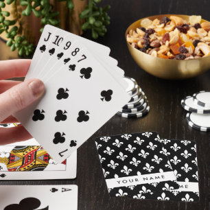Jeu De Cartes Fleur de Lis, Blanc sur Noir, Blanc, Votre Nom