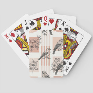 Jeu De Cartes Fleur de oiseau vintage Toile Rayure (2)