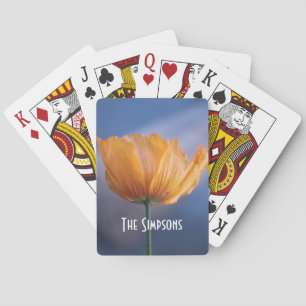 Jeu De Cartes fleur de pavot jaune sauvage sur fond bleu.