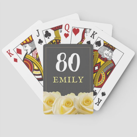 Jeu De Cartes Fleur de rose jaune 80e anniversaire (dos)