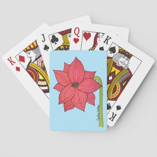 Jeu De Cartes Fleur d'étoile rouge sur fond bleu (dos)