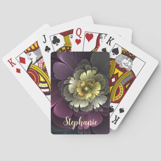 Jeu De Cartes Fleur fractale grise pourpre moderne abstraite (dos)