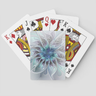 Jeu De Cartes Fleur fractale moderne abstraite avec du bleu