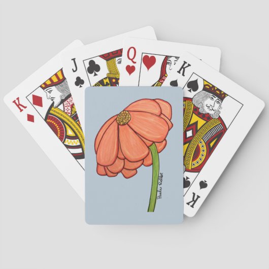 Jeu De Cartes Fleur orange sur fond bleu (dos)