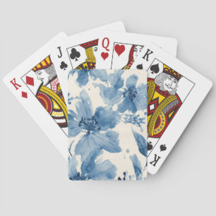 Jeu De Cartes Fleur peinte à l'aquarelle bleue botanique fantais
