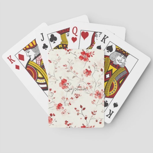 Jeu De Cartes Fleur Rouge Crème (dos)