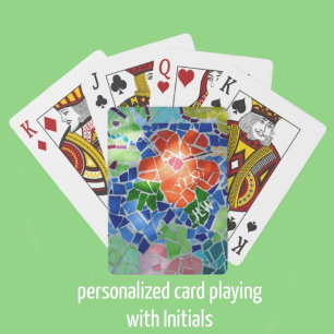 Jeu De Cartes Fleur Rouge Vert Koi Poisson Coloré Mosaïque