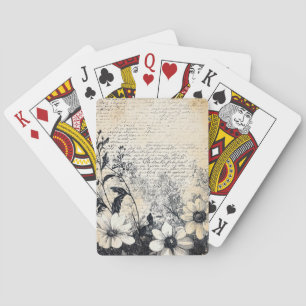 Jeu De Cartes Fleur rustique et calligraphie - Papier Brown viei
