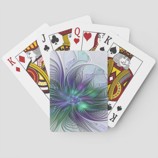 Jeu De Cartes Fleur verte abstraite moderne fractale violette (dos)