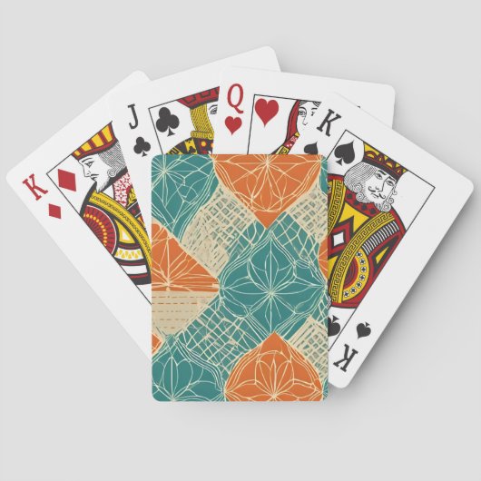 Jeu De Cartes Fleurs abstraites sarcelle, orange et chamois (dos)