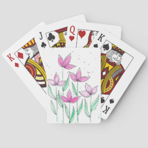 Jeu De Cartes Fleurs aquarelles roses fantaisistes