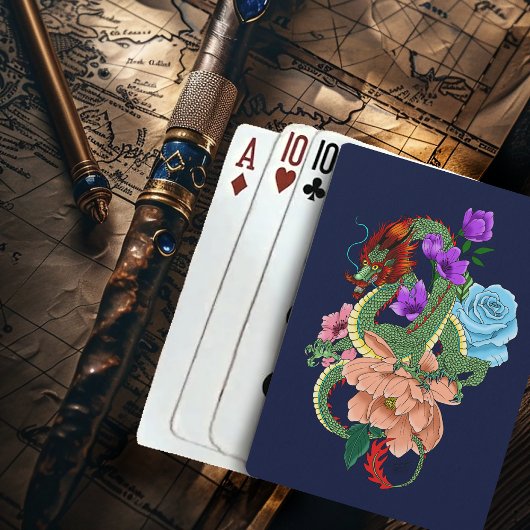 Jeu De Cartes Fleurs bleues chinoises de la marine Dragon