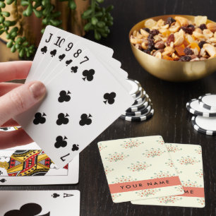 Jeu De Cartes Fleurs bleues et rouges, Rouge, Votre nom
