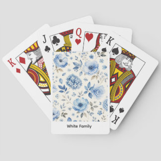 Jeu De Cartes Fleurs bleues sur fond blanc aquarelle