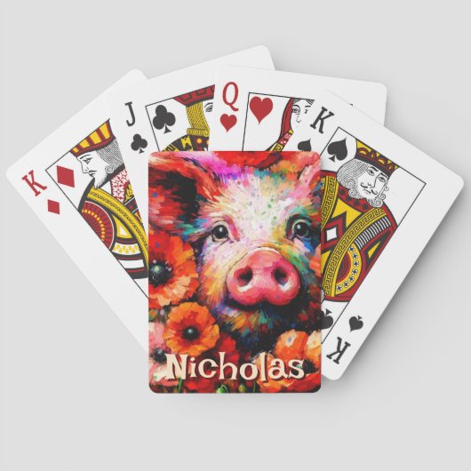 Jeu De Cartes Fleurs de cochon rouge impressionniste Personnalis (dos)