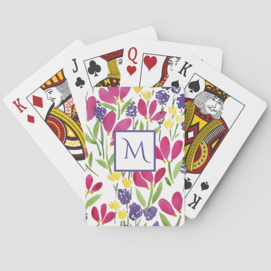 Jeu De Cartes Fleurs de jardin monogrammes rose violet jaune (dos)