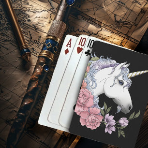 Jeu De Cartes Fleurs de licorne blanche enchantée rose noir