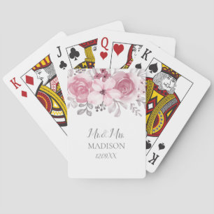 Jeu De Cartes Fleurs de mariage romantiques aquarelle rose M & M