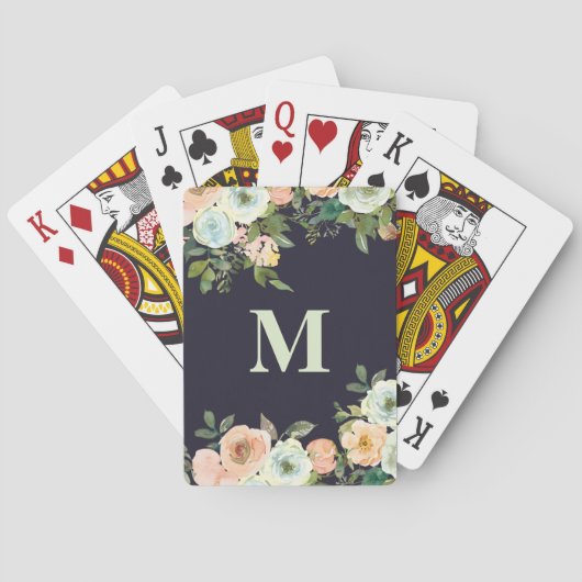 Jeu De Cartes Fleurs de menthe de pêche mignonne Monogramme noir (dos)