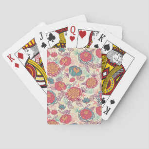 Jeu De Cartes Fleurs de pivoine et motif feuille