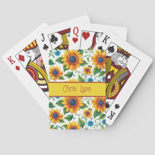 Jeu De Cartes Fleurs de soleil Art numérique jaune orange vert (dos)