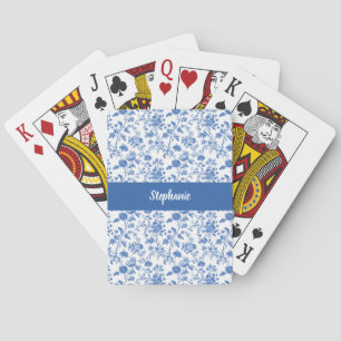 Jeu De Cartes Fleurs de toile vintage bleue et blanche nom perso