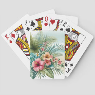 JEU DE CARTES FLEURS D'HIBISCUS PASTEL SUR LA PLAGE