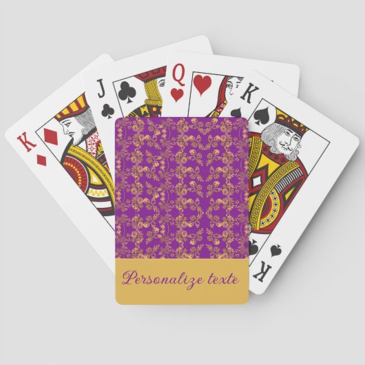 Jeu De Cartes Fleurs d'or chic sur motif violet | CUSTOMISÉ (dos)