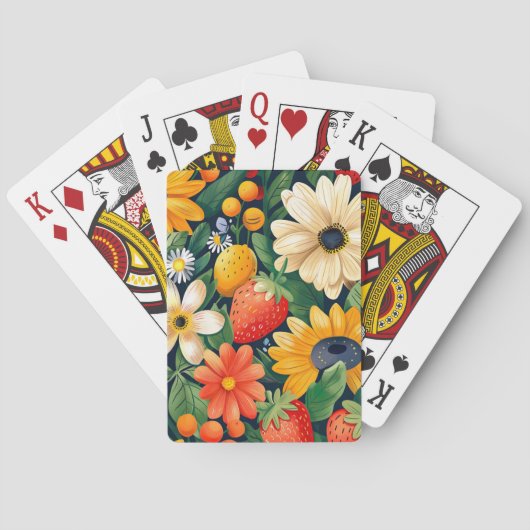 Jeu De Cartes Fleurs du jardin d'été Motif de fraises (dos)