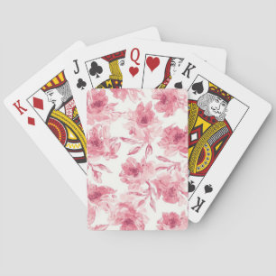 Jeu De Cartes Fleurs Écloses Rose Pâle Peintes à l'Aquarelle Flo