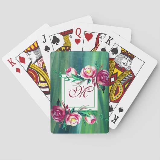 Jeu De Cartes Fleurs élégantes de cartes de jeu de monogramme (dos)