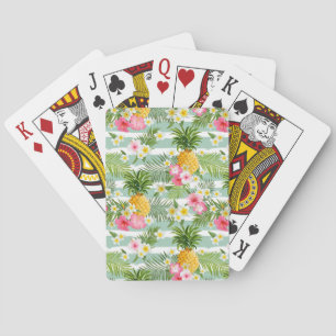 Jeu De Cartes Fleurs et ananas tropicaux sur les rayures