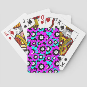 Jeu De Cartes Fleurs florales en néon Motif violet et turquoise