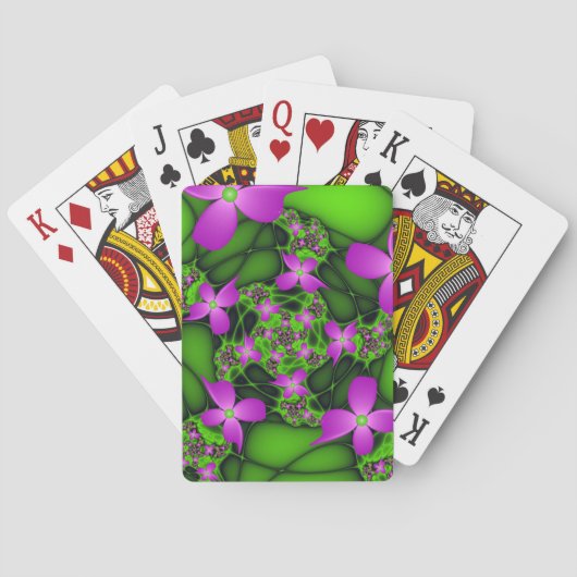 Jeu De Cartes Fleurs fractales abstraites néon rose vert moderne (dos)