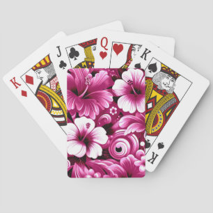 Jeu De Cartes Fleurs hawaïennes tropicales Hibiscus rose blanc