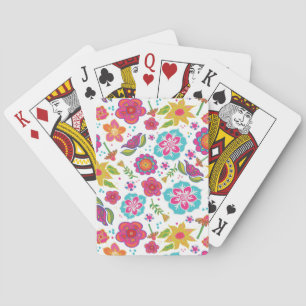 Jeu De Cartes Fleurs joyeuses sur blanc crêpé