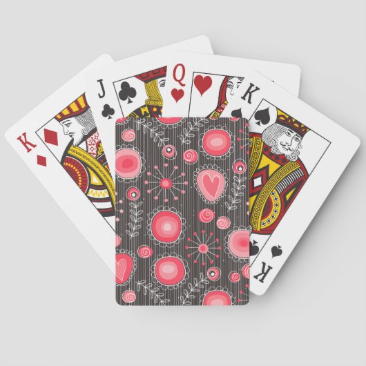 Jeu De Cartes Fleurs lunatiques en rouge et gris (dos)