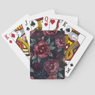 Jeu De Cartes Fleurs lunatiques motif aquarelle rouge foncé