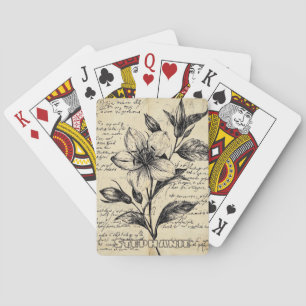 Jeu De Cartes Fleurs Marron Antique Calligraphie Parchemin