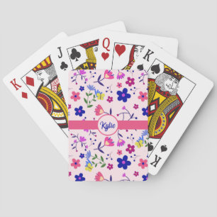 Jeu De Cartes Fleurs mignonnes et papillons sur rose