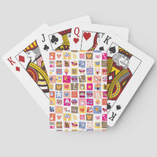 Jeu De Cartes fleurs mignonnes, oiseaux, coeurs carré motif