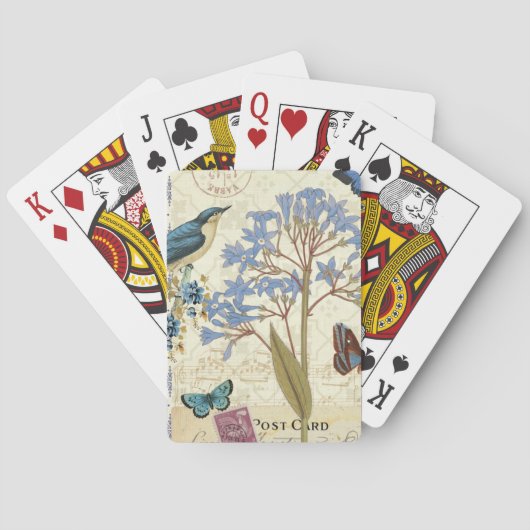 Jeu De Cartes Fleurs, papillons, et collage d'oiseau (dos)