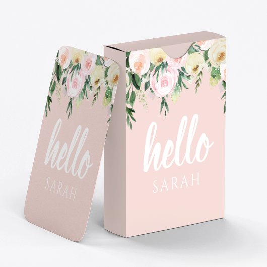 Jeu De Cartes Fleurs Pastel Rose Moderne Bonjour Et Vous Nom