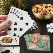 Jeu De Cartes Fleurs roses en monogramme doré sur bois vert rust (In Situ)