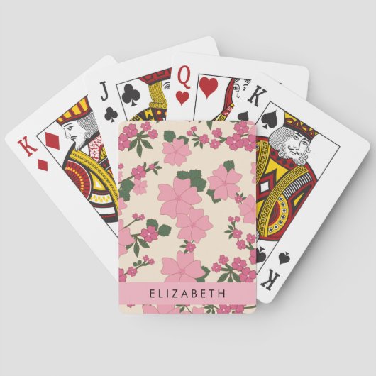 Jeu De Cartes Fleurs Roses, Motif De Fleurs, Votre Nom (dos)
