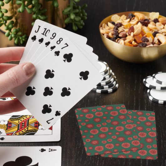 Jeu De Cartes Fleurs rouges sur un Arrière - plan vert (In Situ)