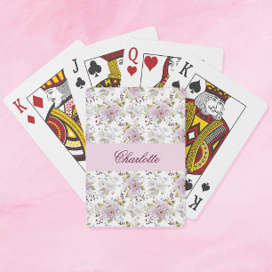 Jeu De Cartes Fleurs Sauvages Monogramme Aquarelle Rose Violet