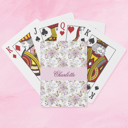 Jeu De Cartes Fleurs Sauvages Monogramme Aquarelle Rose Violet