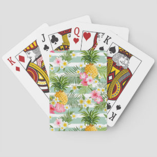 Jeu De Cartes Fleurs tropicales et ananas sur bandes Turquoises