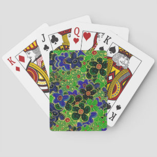 Jeu De Cartes fleurs vertes et bleues avec garniture dorée